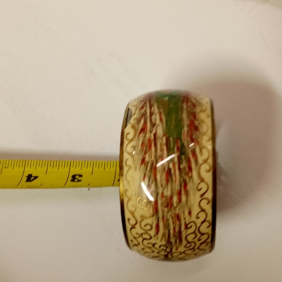 Vintage Peacock Bangle Bracelet Feathers Brass Gold Tone Enamel Unique - Picture 4 of 4